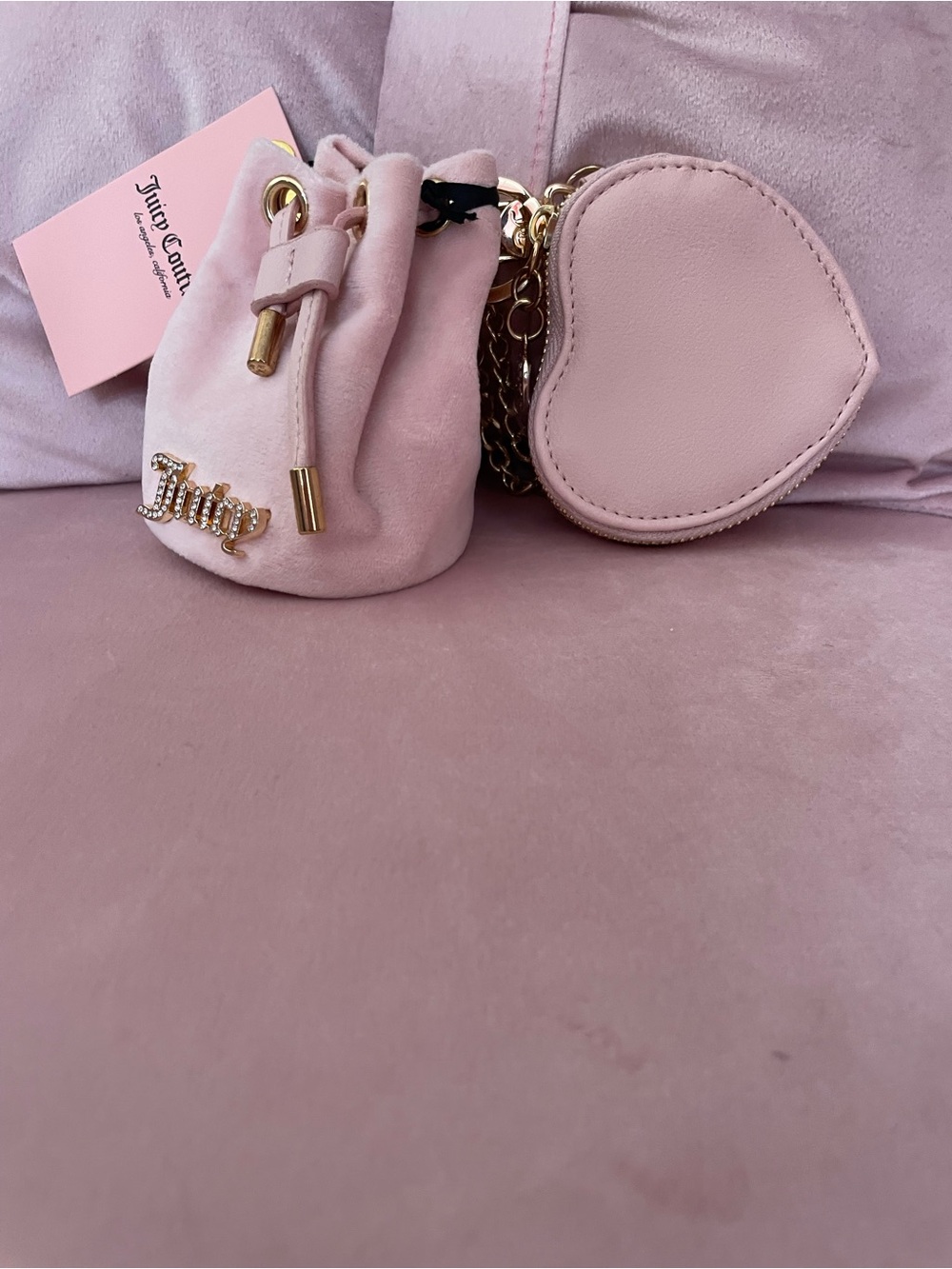 Juicy Couture Light Pink Mini Drawstring Bag with Heart Coin Purse